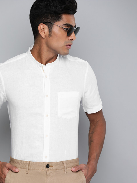 

Indian Terrain Men White Slim Fit Solid Smart Casual Linen Shirt