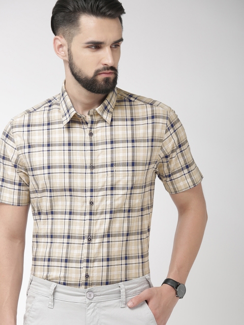 

Indian Terrain Men Khaki & Blue Slim Fit Checked Casual Shirt