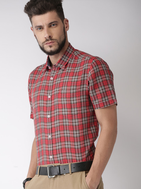 

Indian Terrain Men Red & Coffee Brown Slim Fit Checked Smart Casual Shirt
