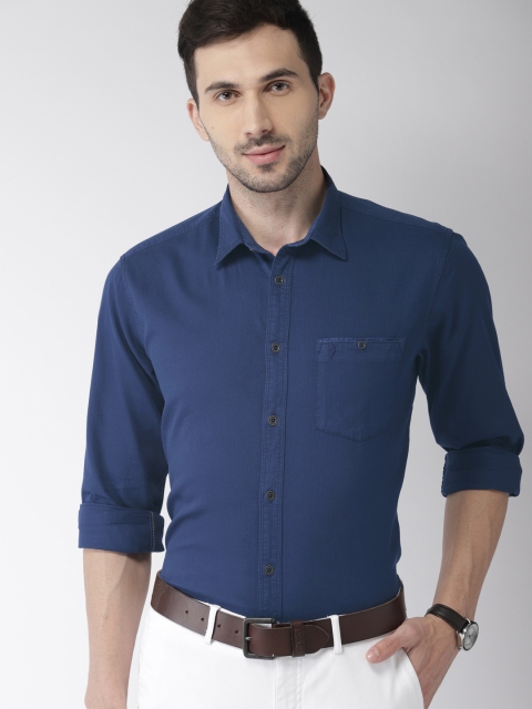 

Indian Terrain Men Navy Blue Regular Fit Solid Casual Shirt
