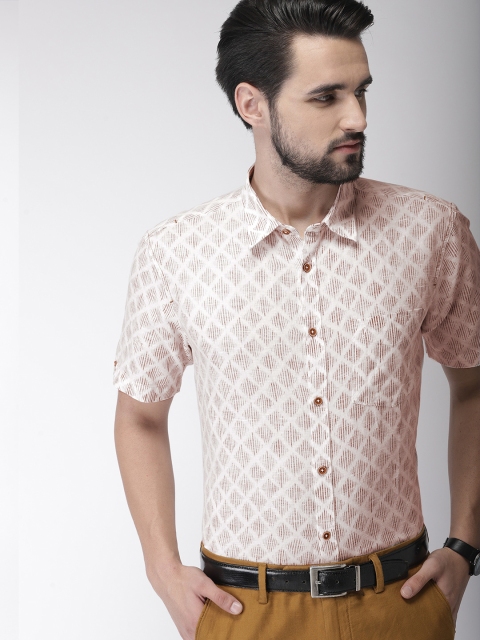 

Indian Terrain Men Off-White & Brown Regular Fit Printed Casual Shirt