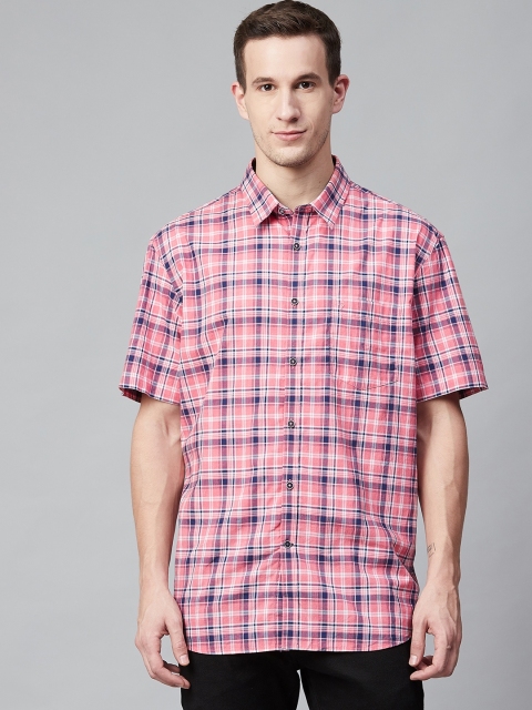 

Indian Terrain Men Pink & Navy Blue Slim Fit Checked Casual Shirt