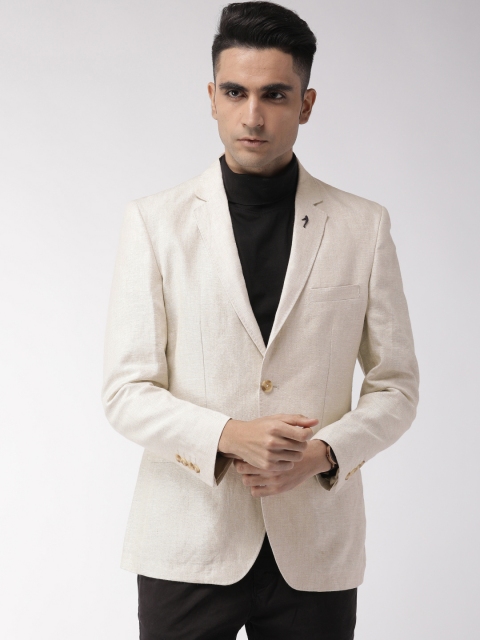 

Indian Terrain Men Beige Solid Linen Single-Breasted Smart Casual Blazer