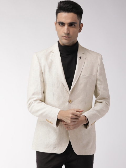 

Indian Terrain Men Beige Solid Linen Single-Breasted Smart Casual Blazer