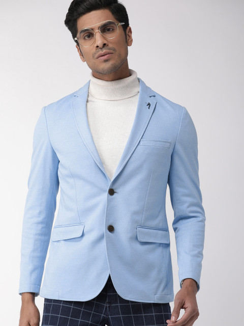 

Indian Terrain Men Blue Solid Single-Breasted Smart Casual Blazer