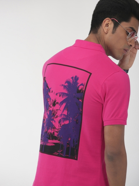 

Indian Terrain Men Pink Printed Back Polo Collar T-shirt