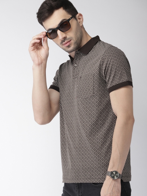 

Indian Terrain Men Coffee Brown & Off-White Printed Polo Collar T-shirt