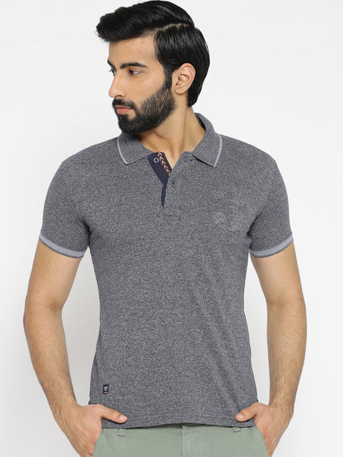 

Duke Men Navy Blue Solid Polo Collar T-shirt