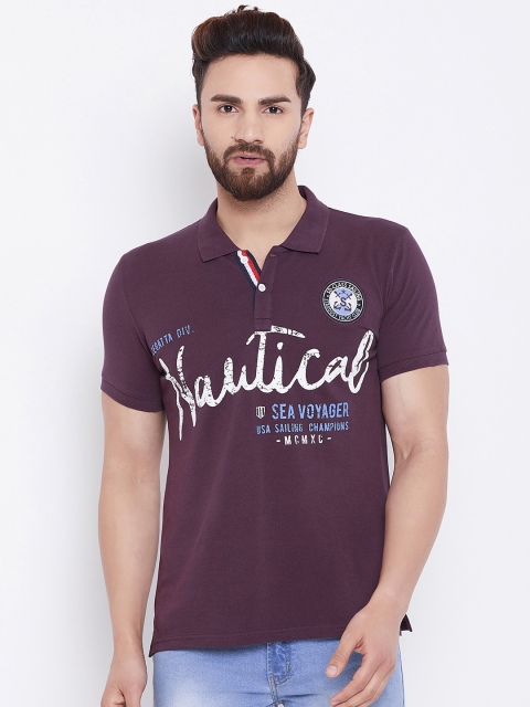 

Duke Men Purple Printed Polo Collar T-shirt