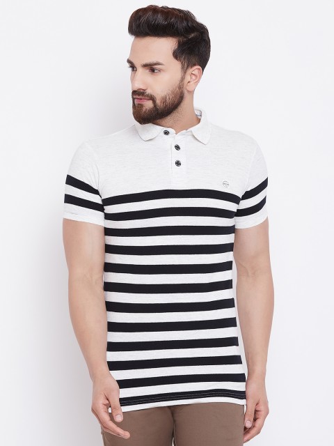 

Duke Men Grey Melange & Black Striped Polo Collar T-shirt