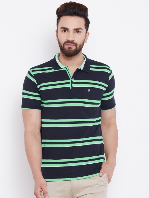 

Duke Men Navy Blue Striped Polo Collar T-shirt