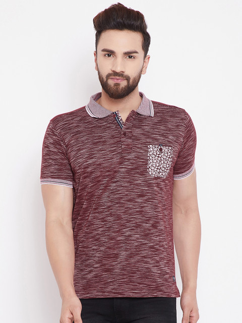 

Duke Men Maroon Self Design Polo Collar T-shirt
