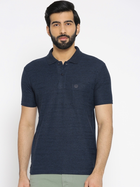 

Duke Men Navy Blue Self Design Polo Collar T-shirt