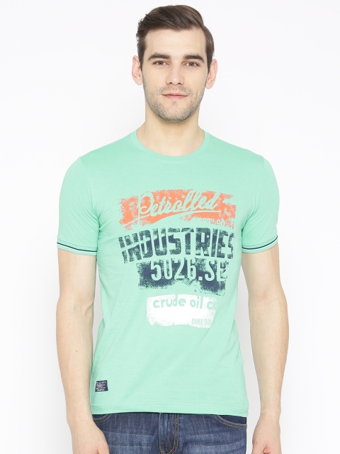 

Duke Men Sea Green Printed Round Neck T-shirt
