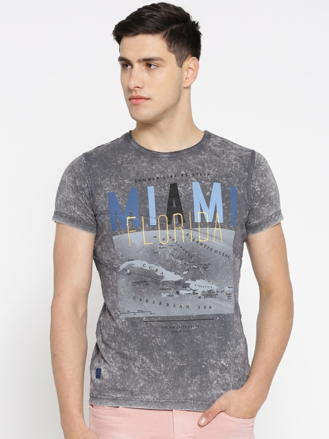 

Duke Men Grey Printed Dyed Round Neck T-shirt
