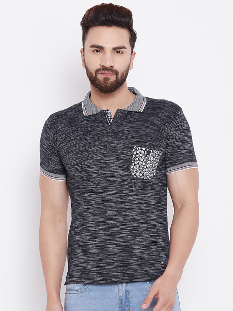 

Duke Men Navy Blue Self Design Polo Collar T-shirt