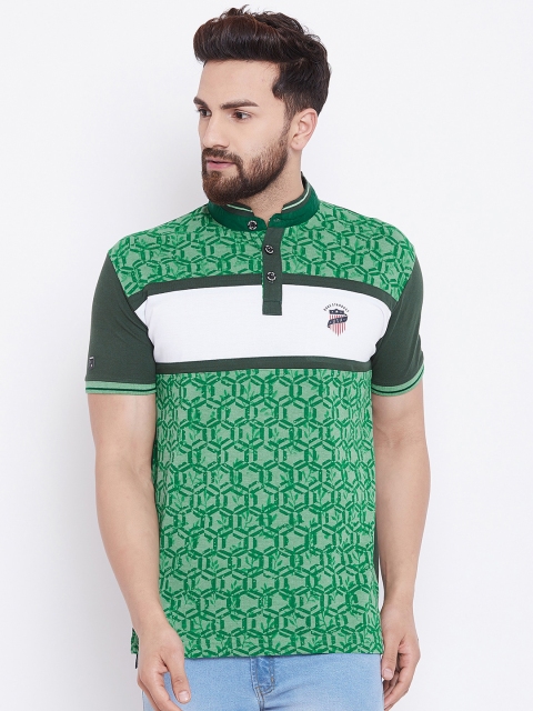 

Duke Men Green Printed Polo Collar T-shirt