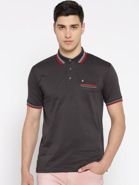 

Duke Men Charcoal Grey Solid Polo Collar T-shirt