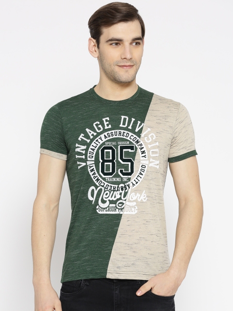 

Duke Men Green & Beige Colourblocked Round Neck T-shirt