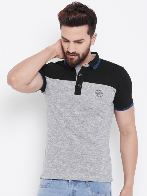 

Duke Men Grey Melange & Navy Colourblocked Polo Collar T-shirt