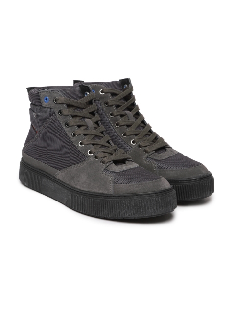 

DIESEL Men Grey Solid Synthetic Mid-Top Sneakers