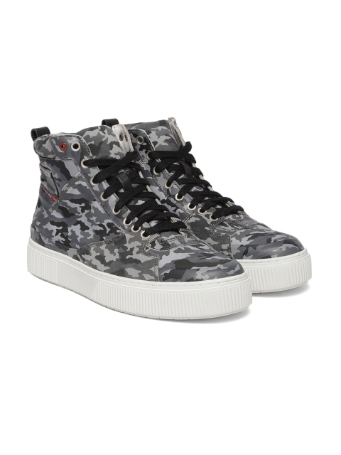

DIESEL Men Camouflage Black Solid Synthetic Mid-Top Sneakers