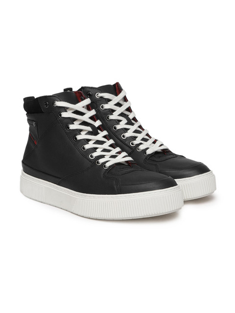 

DIESEL Men Black Solid Synthetic Mid-Top Sneakers