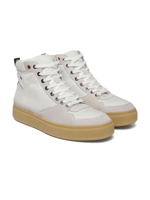 

DIESEL Men White Solid Synthetic Mid-Top Sneakers