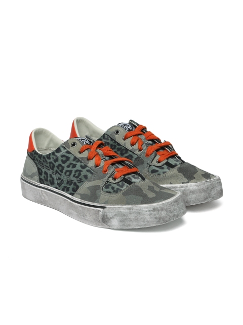 

DIESEL Men Grey & Green "355 FLIP" Suede FLIP LOW Sneakers