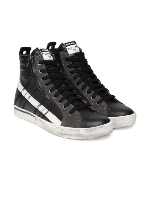 

DIESEL Men Black Solid Leather D-VELOWS Mid-Top Sneakers