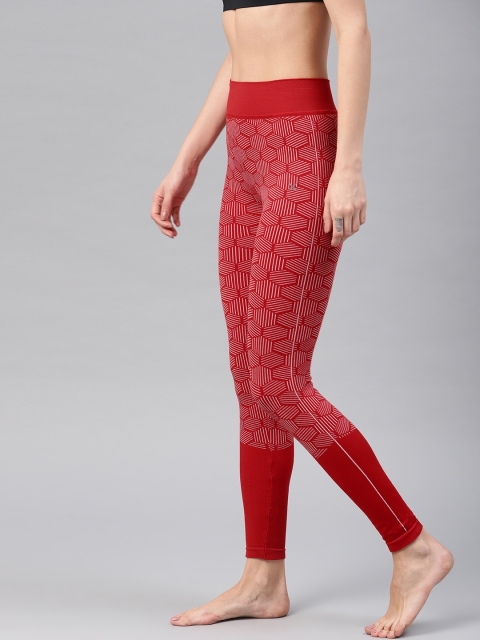 

HRX by Hrithik Roshan Women Red Printed Rapid-Dry Seamless Yoga Tights