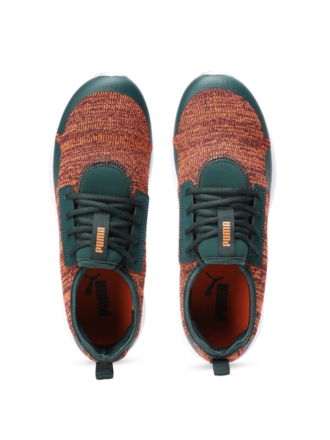 

Puma Men Rust Orange & Teal Green Stride Evo IDP Woven Design Sneakers