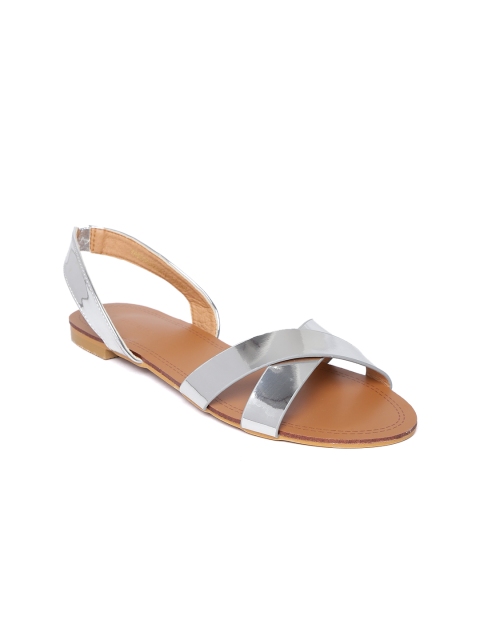 

Van Heusen Woman Silver-Toned Solid Open Toe Flats