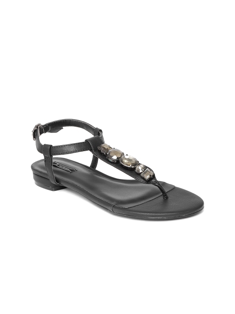 

Van Heusen Woman Black Stone-Studded T-Strap Flats
