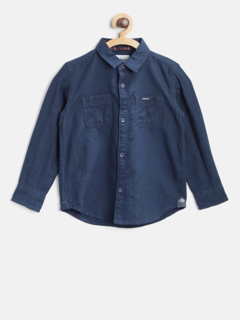 

Lee Cooper Boys Navy Regular Fit Self-Design Casual Shirt, Navy blue