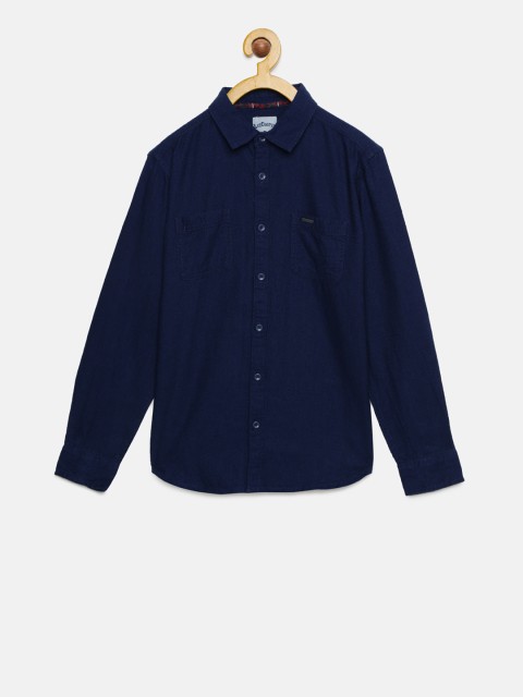 

Lee Cooper Boys Navy Blue Solid Casual Shirt