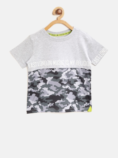 

Lee Cooper Boys Grey Melange & Olive Green Camouflage Print Round Neck T-shirt