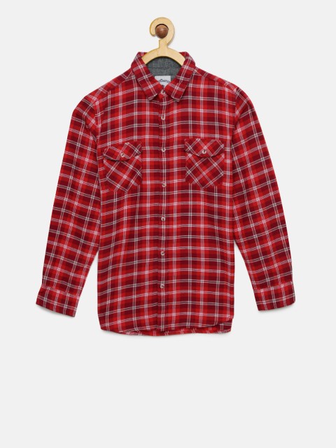 

Lee Cooper Boys Red Regular Fit Checked Casual Shirt