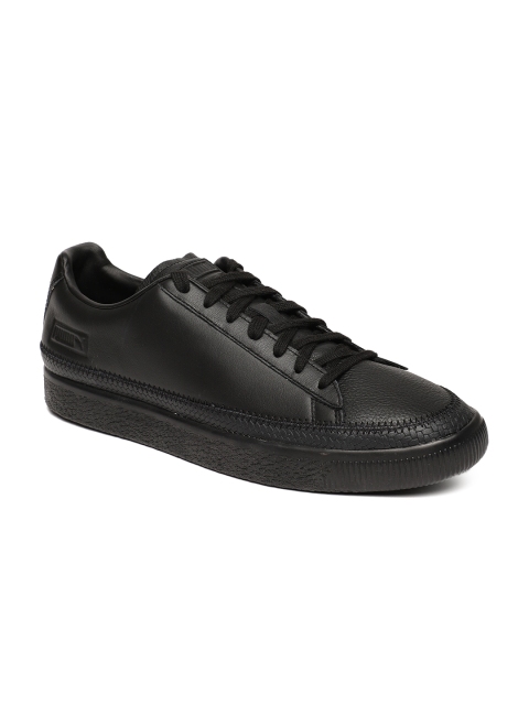 

Puma Unisex Black Leather Basket Trim Sneakers