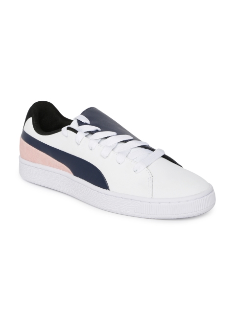 

Puma Women White & Navy Blue Basket Crush Paris Colourblocked Leather Sneakers