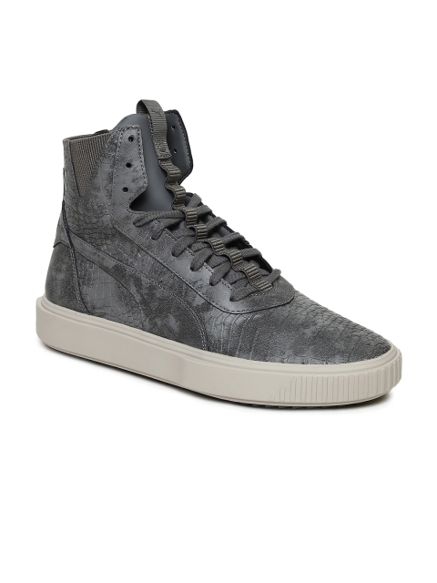 

Puma Men Charcoal Grey Breaker Mid-Top Reptile Leather Sneakers