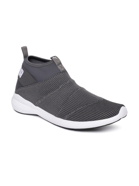 

Puma Men Grey Solid Mono knit X IDP Mid-Top Slip-On Sneakers
