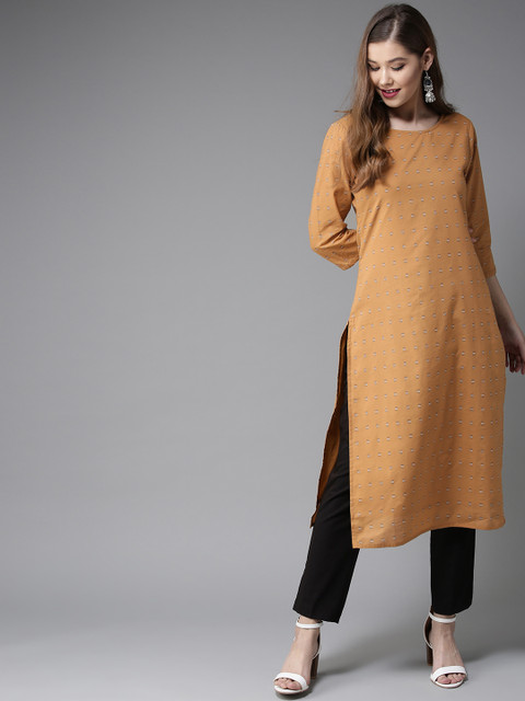 

HERE&NOW Women Brown Printed Straight Kurta