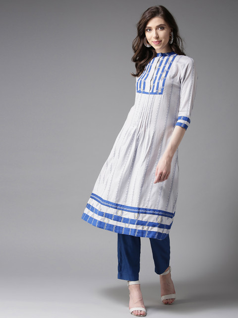 

Moda Rapido Women Grey & Blue Printed A-Line Kurta