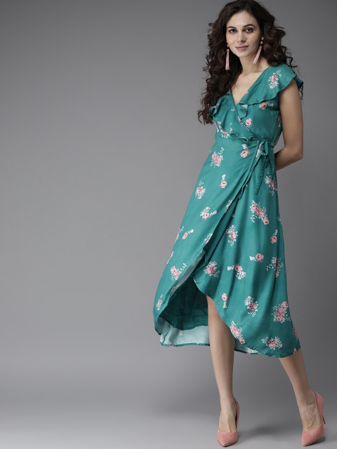 

Moda Rapido Green & Pink Printed Wrap Dress