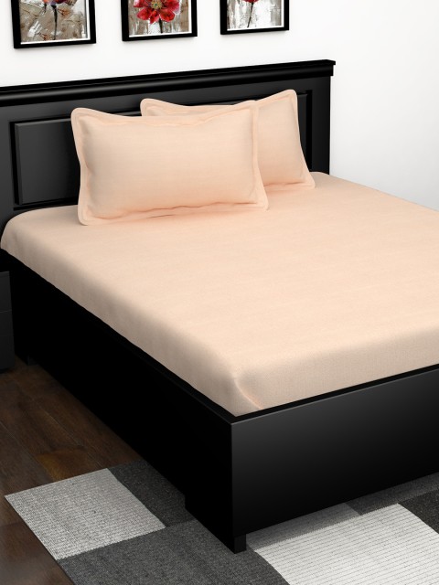 

Story@home Peach-Coloured Solid Fitted and Flat 160 TC Bedsheet with 2 Pillow Covers
