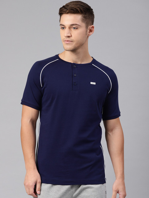 

HRX by Hrithik Roshan Men Navy Blue Lifestyle Henley T-shirt