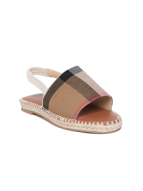 

red pout Women Brown Checked Open Toe Flats