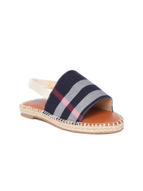 

red pout Women Navy & Off-White Checked Open Toe Flats, Navy blue