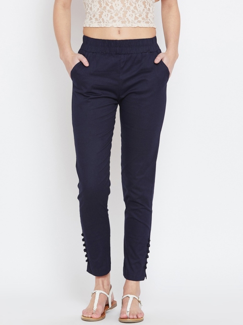 

The Dry State Women Navy Blue Skinny Fit Solid Cropped Trousers